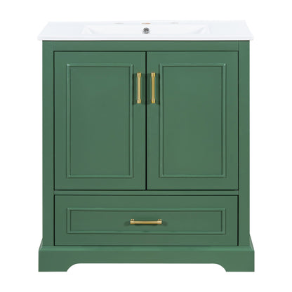 Bathroom Vanity With Sink, 1 Divided Drawer And 2 Soft Close Doors With Double Shelf