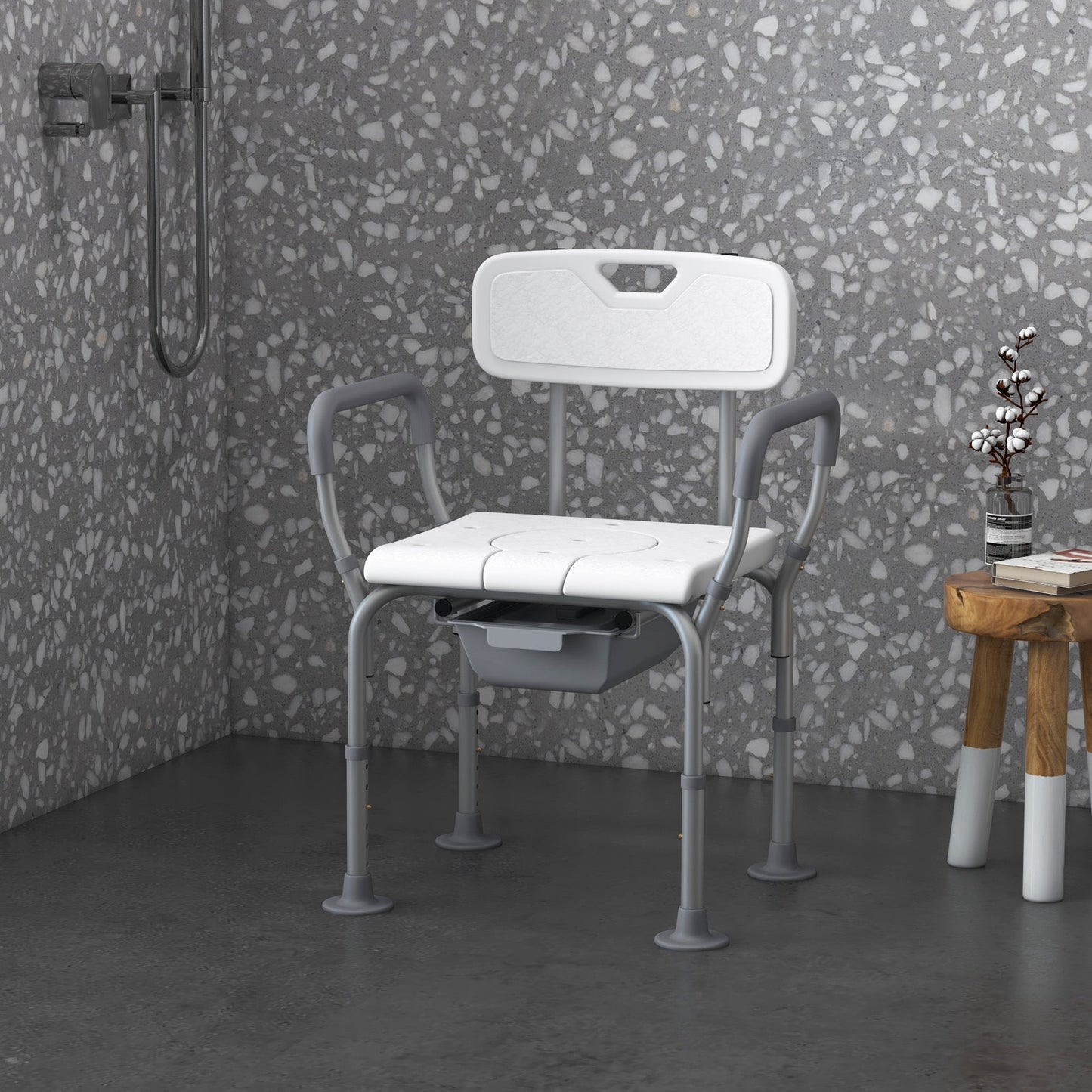 Shower Chair 3-in-1 Aluminum Commode Raised Toilet Seat Adjustable 299 LB