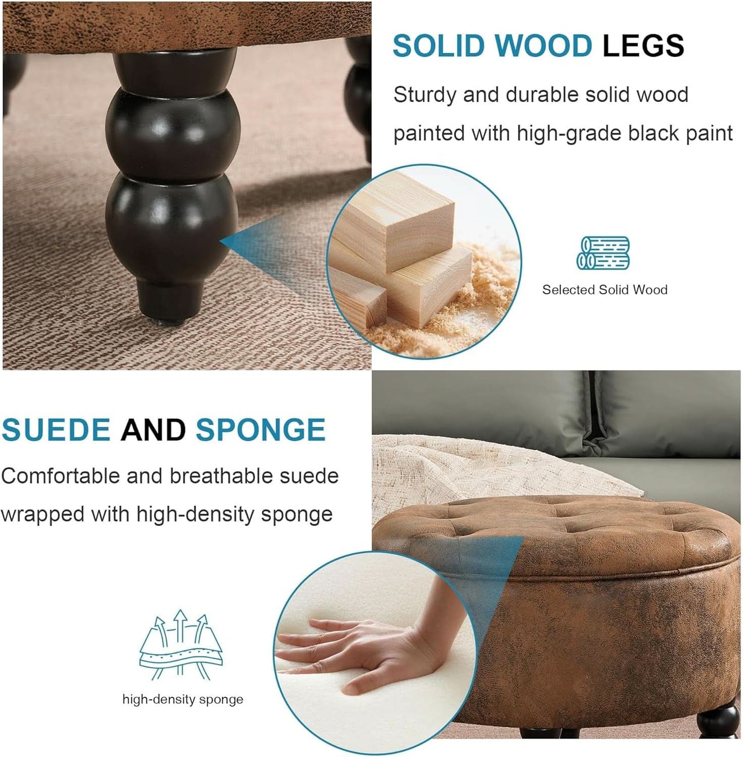 24 Inch Upholstered Storage Ottoman Featuring Tray