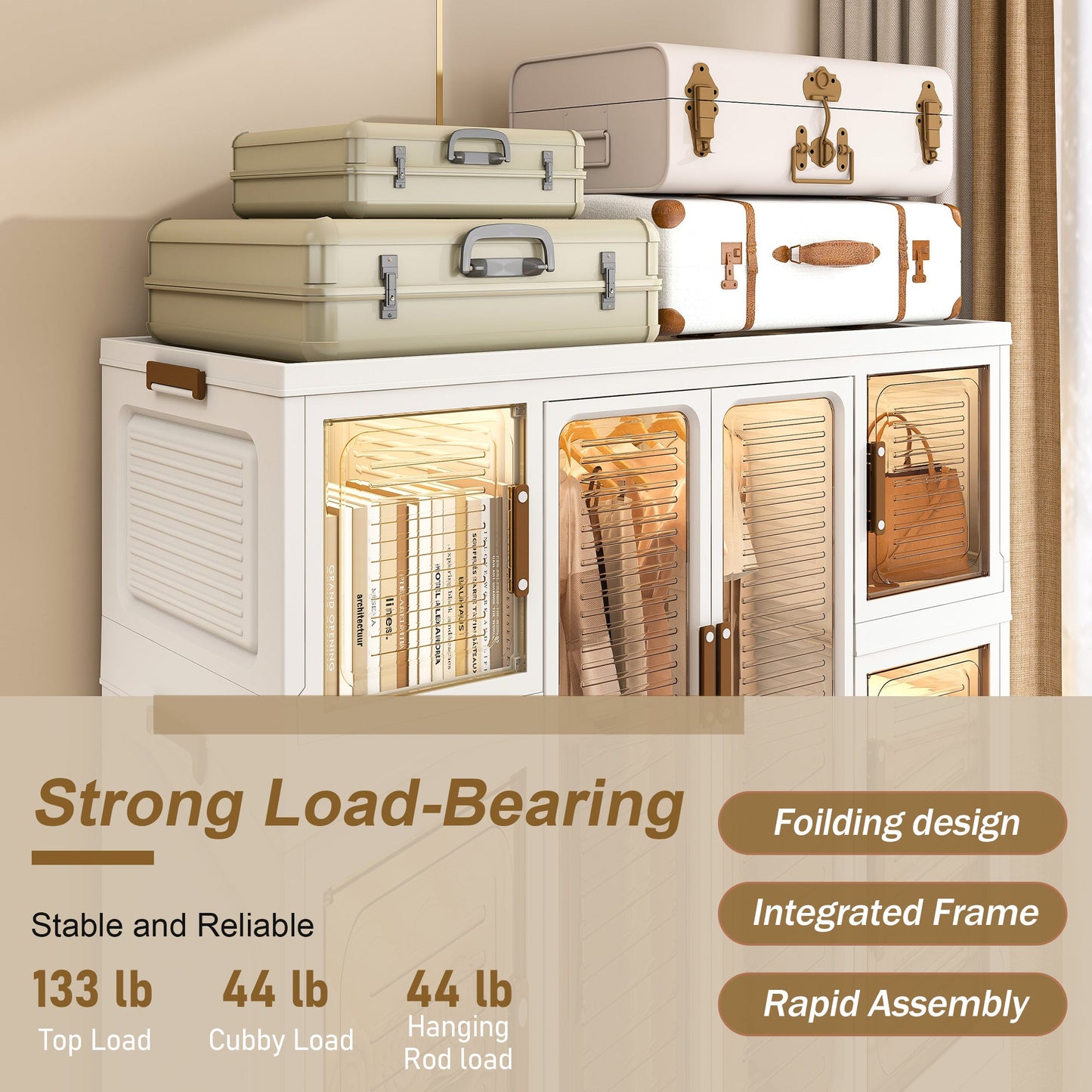 Wardrobe Closet Organizer PP White 12-Cube Hanging Rod 44.09x60.24 In