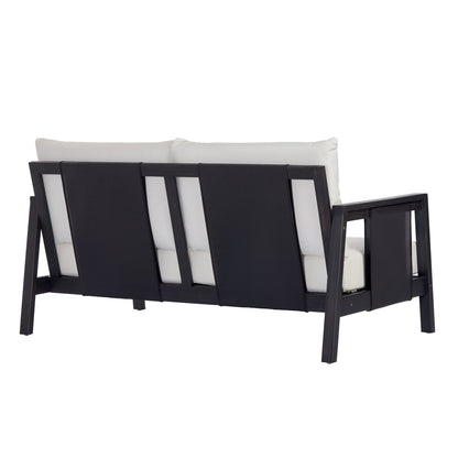 Outdoor Sofa Set Acacia Wood Textilene 4 Piece Gray White Seats 4