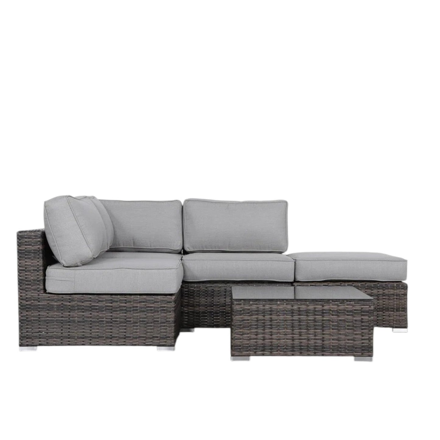 Outdoor Sofa Set HDPE Wicker Brown 3 Piece Sofa Ottoman Glass Table Seats 3