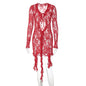 Hot Girl Lace See-through Deep V-neck Slim-fit Sheath Dress