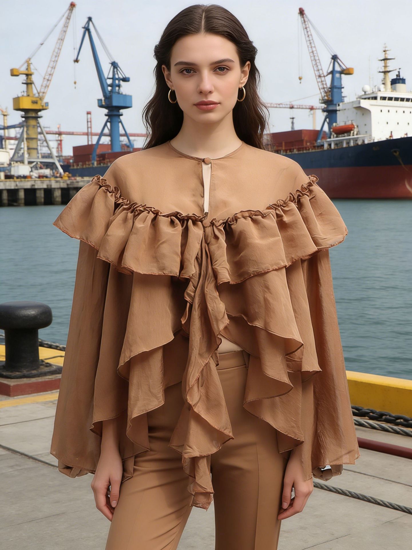 Ruffle Collar Top Irregular Women's Shirt