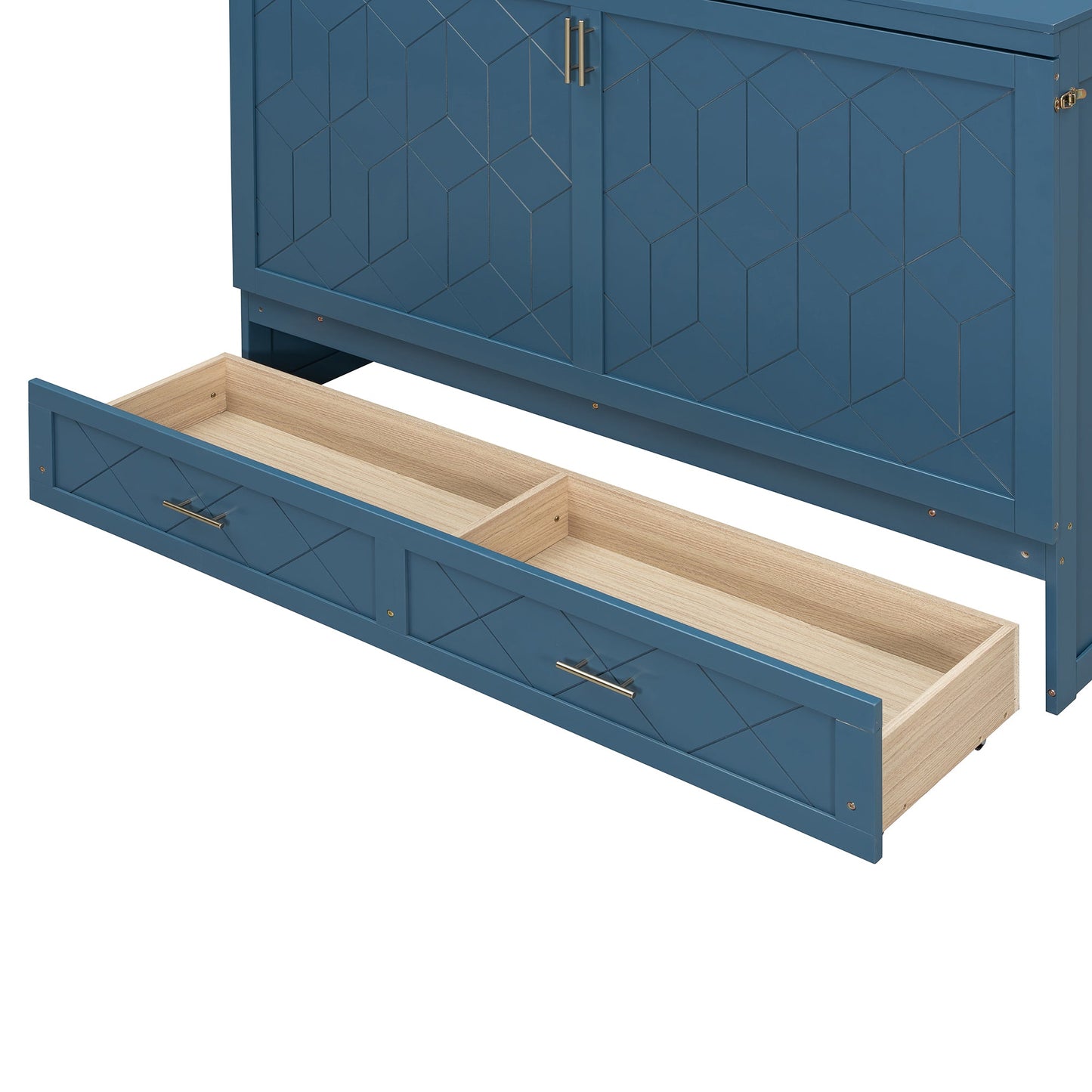 Queen Size Murphy Bed Wall Bed with Drawer and Sockets and USB Ports, Navy Blue