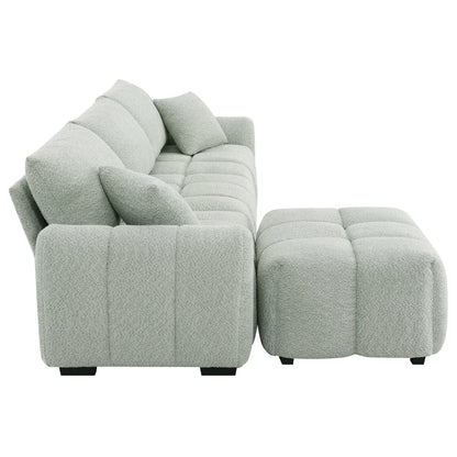 Sectional Sofa L-Shape Boucle Light Green 4 Seat Ottoman 110 In