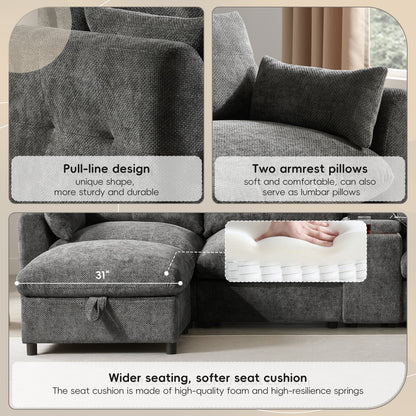 Sectional Sofa U-Shape Chenille Gray 6 Seat USB Console 136 In