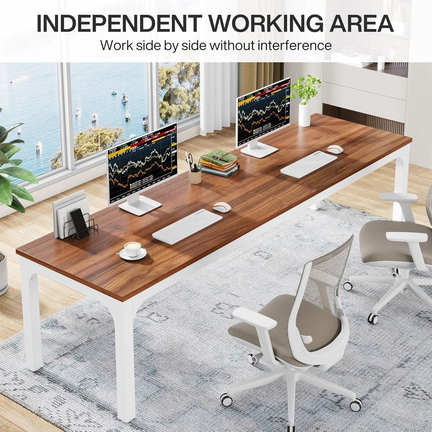 78.7 Inch Extra Long Computer Desk For Two Walnut White