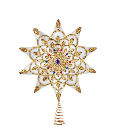 White and Gold Jeweled Star Treetop - 16 Inch