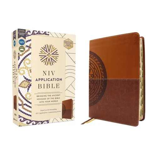 NIV Application Bible, Leathersoft, Brown, Red Letter, Thumb Indexed, Comfort Print: Bringing the Ancient Message of the Bible Into Your World - Imitation Leather