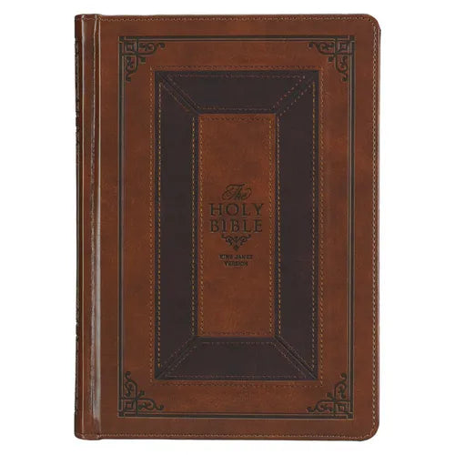 KJV Study Bible, Standard King James Version Holy Bible, Thumb Tabs, Ribbons, Faux Leather, Toffee/Burgundy Debossed - Leather