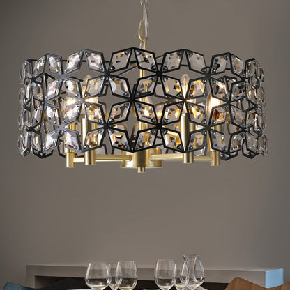 Chandelier Crystal Black Gold Round Pendant 5-Light Modern 19 In