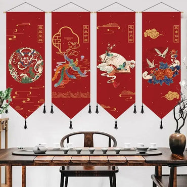 Chinese Style Scroll Wall Painting Living Room Decor Aesthetic Vintage Poster Home Decoration Picture Wall Art Poster
