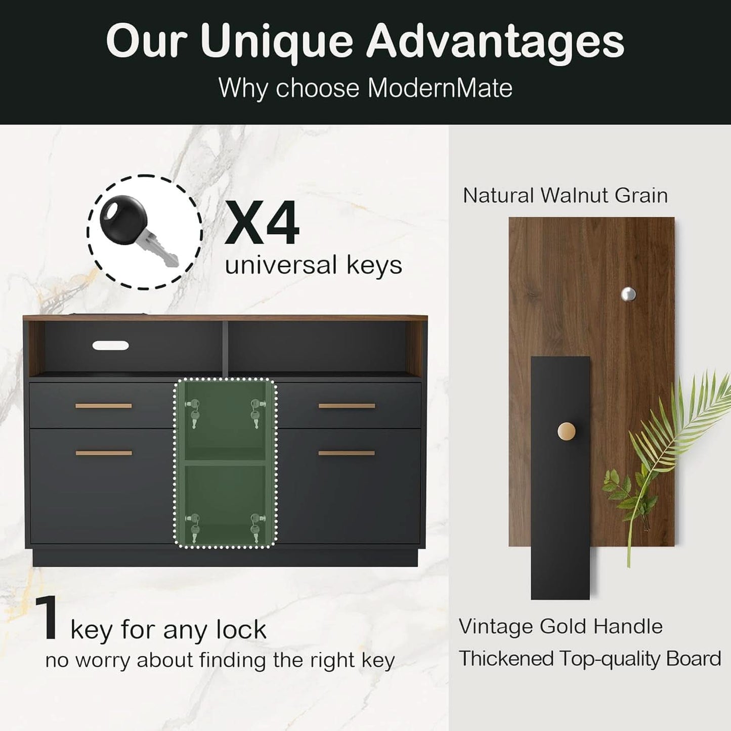 Black Walnut Professional Four Drawer File Cabinet