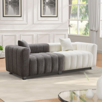 Sofa Modular Velvet Teddy White Gray 3 Seat Metal Legs 87 In 750 LB
