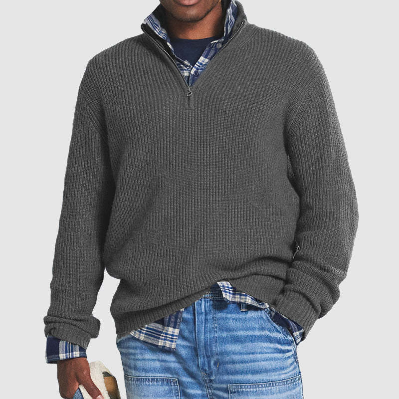 Foreign Trade Men's Business Casual Loose Zip Stand Collar Sweater