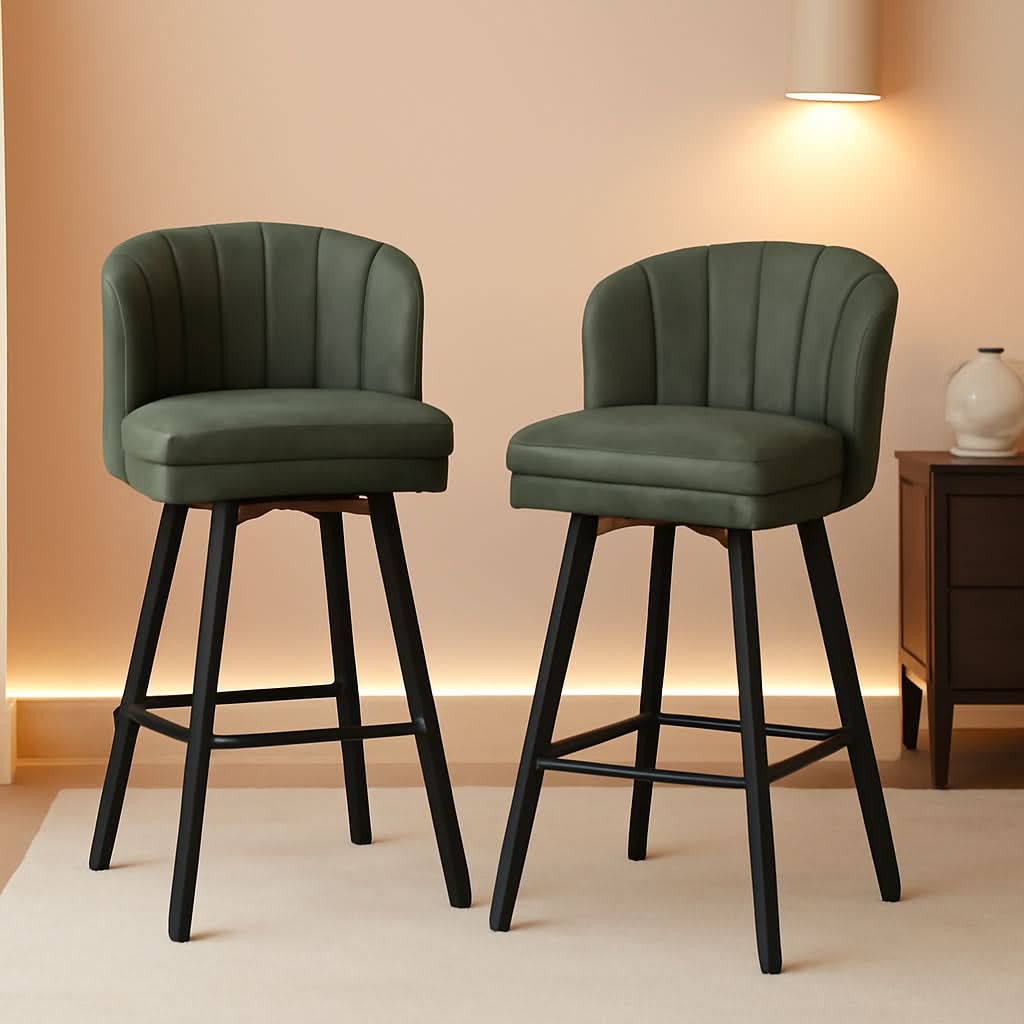 Swivel Counter Height Bar Stools Green Faux Leather
