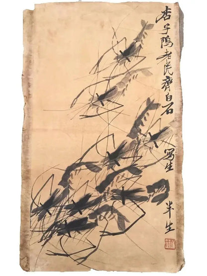 Qi Baishi Style “Eight Shrimp” Rice Paper Scroll Wall Decor