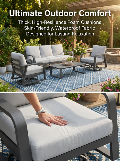 4 Piece Aluminum Patio Sofa Set Dark Gray Swivel Rocker