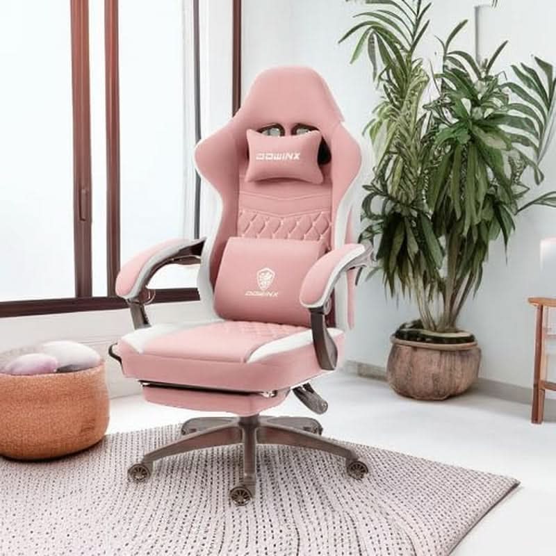 Pink Gaming Chair With Pocket Spring Cushion For Comfort