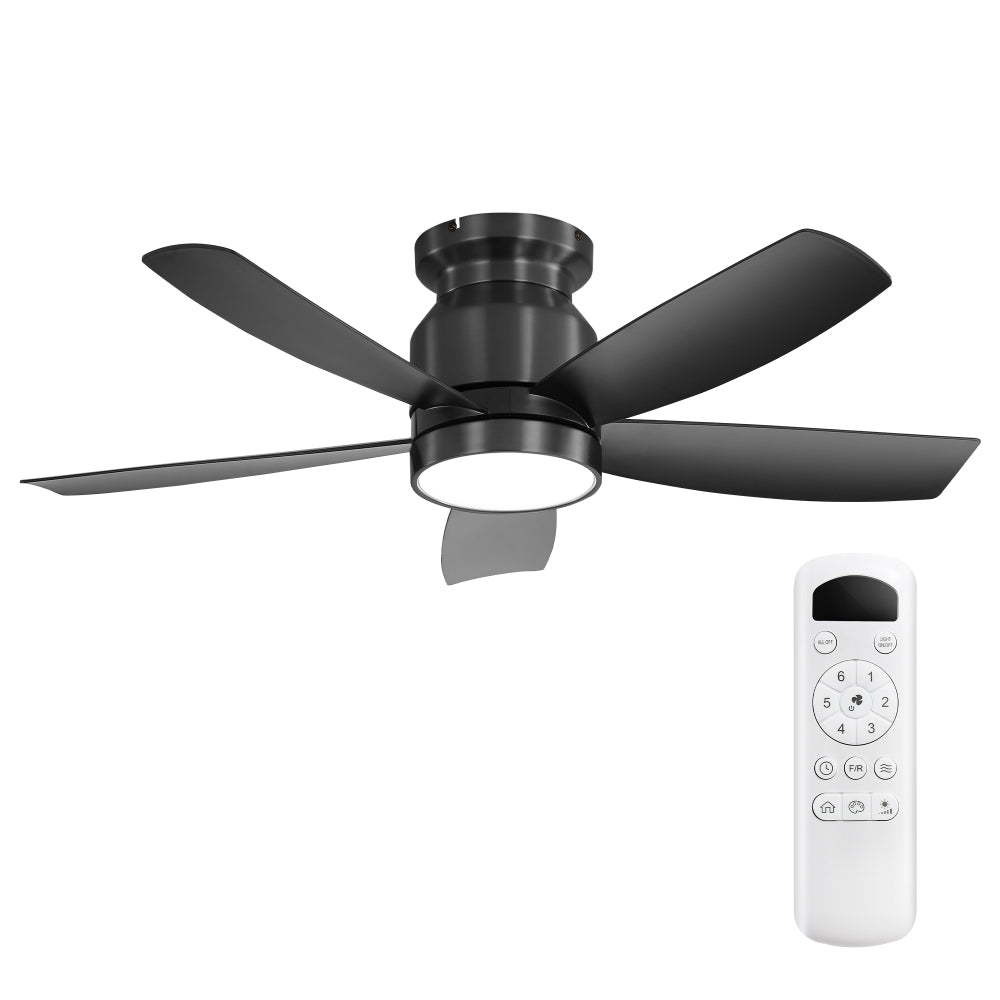 42" Flush Mount Ceiling Fan with LED Light & Remote – Dimmable 3CCT, Reversible DC Motor | Black, Gold & Black+Gold