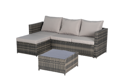 Outdoor Sectional Set PE Rattan Steel Light Gray L-Shape 3 Piece Seats 4