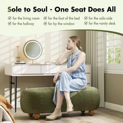 54-Inch Green Velvet EndOfBed Bench Cushioned Seat