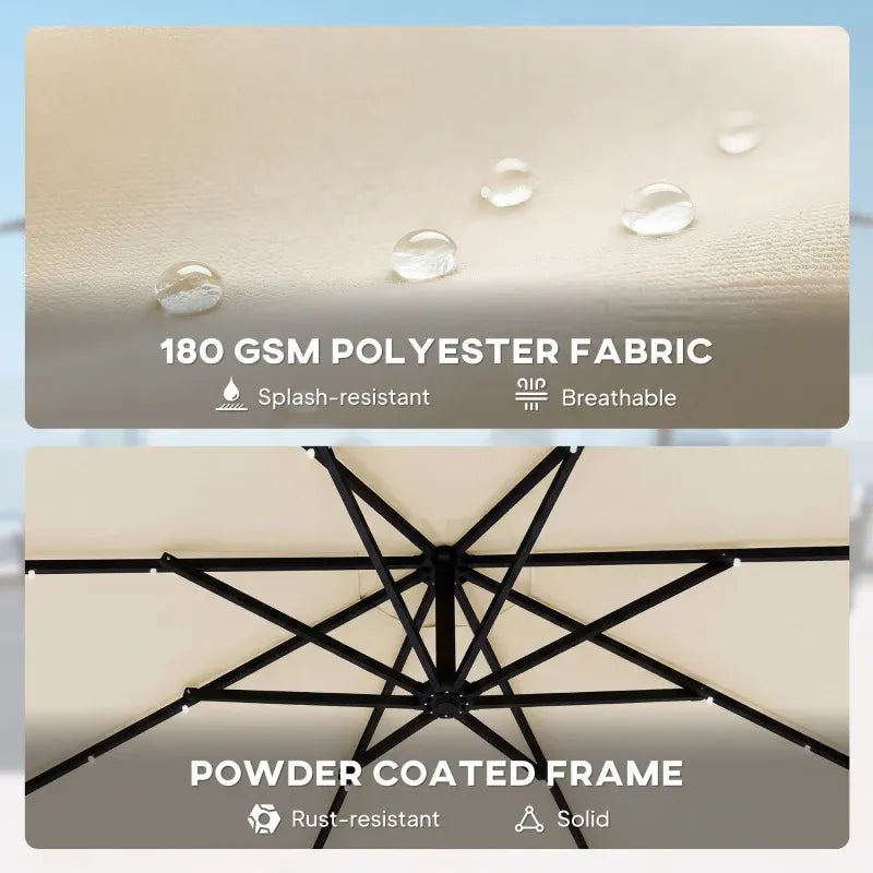 Cantilever Patio Umbrella 9.7ft Solar LED UPF 30