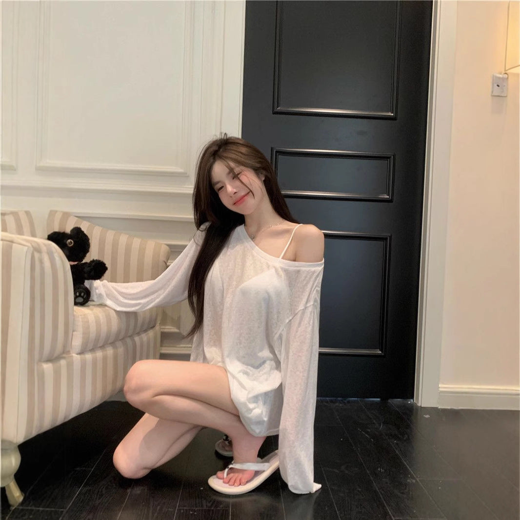 Loose-fitting UV-protective Ice-silk Long-sleeve T-shirt For Sun Protection