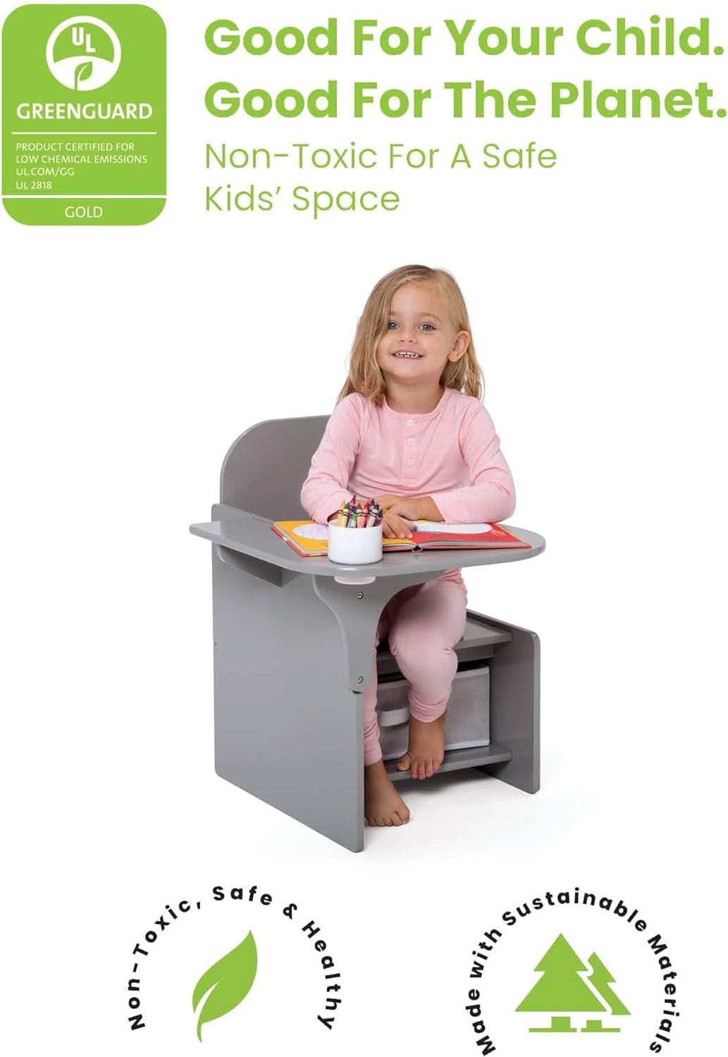 Mysize Chair Desk With Removable Cup Holder Grey Bin