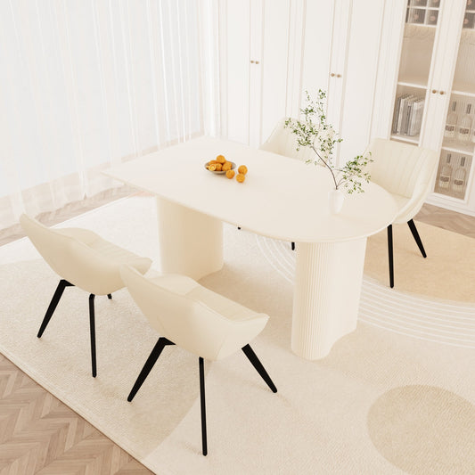63' medieval modern cream style MDF dining table and beige PU dining chair set,