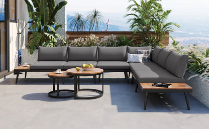 Outdoor Sectional Set Acacia Wood Steel Gray with Nesting Tables