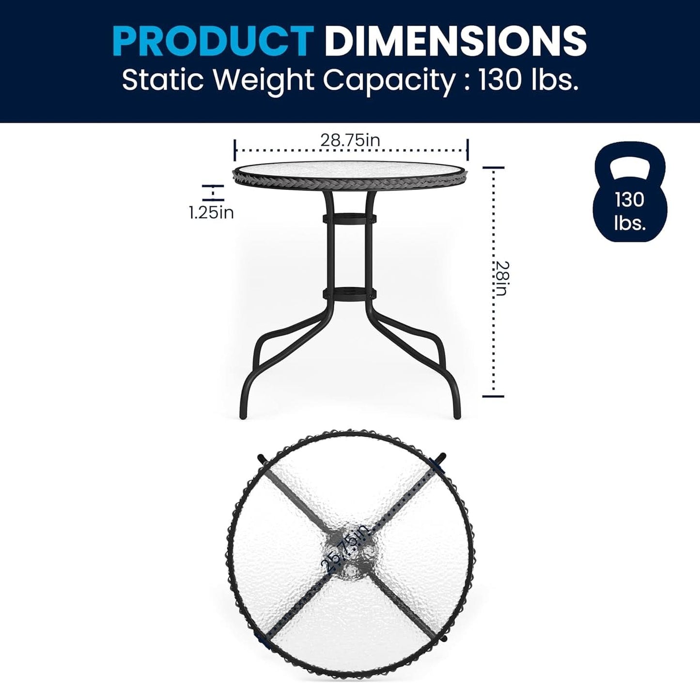 3-Piece Patio Dining Set With Round Glass Table And Stackable Rattan Chairs Gray