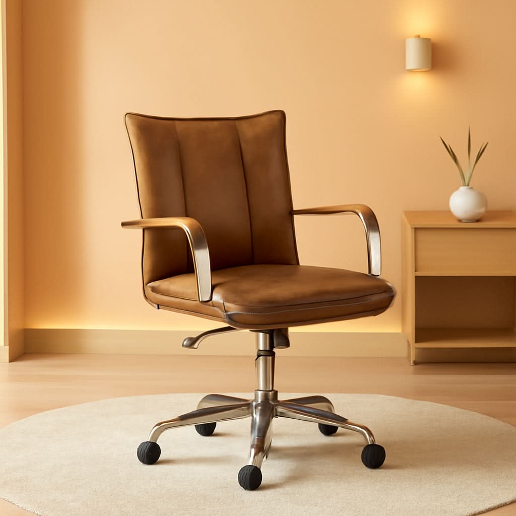 Faux Leather Adjustable Office Desk Chair Camel Armrests