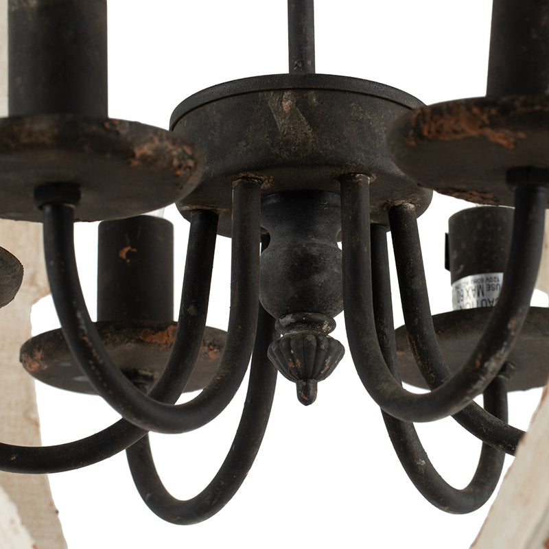 Chandelier 6-Light Wood Hanging Adjustable Chain Kitchen Dining Room
