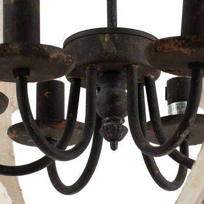 Chandelier 6-Light Wood Hanging Adjustable Chain Kitchen Dining Room