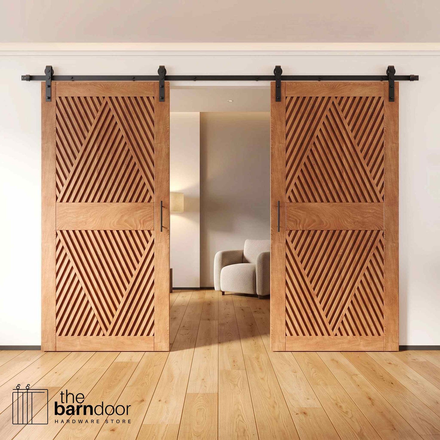 Diamond Pattern Double Door Barn Door Kit | Black Barn Door Hardware