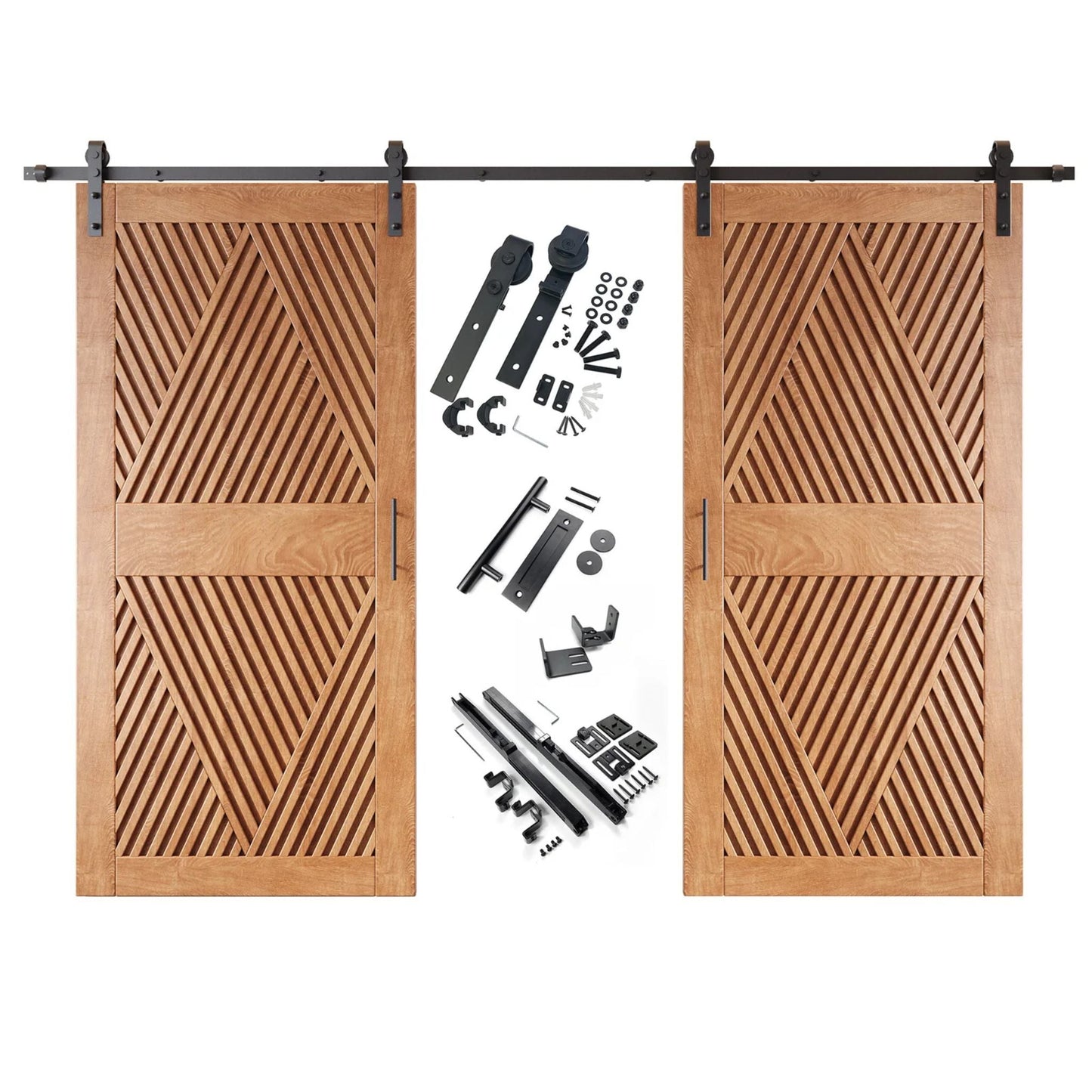 Diamond Pattern Double Door Barn Door Kit | Black Barn Door Hardware