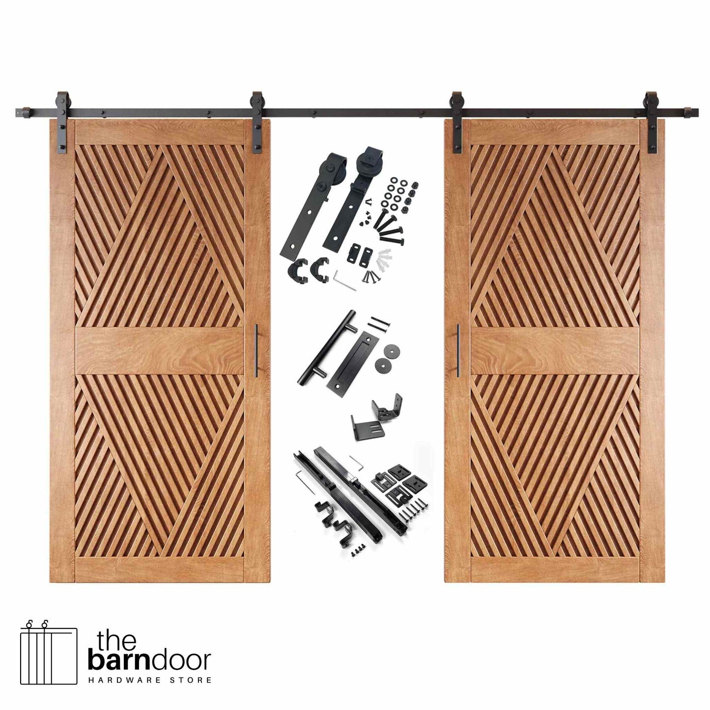 Diamond Pattern Double Door Barn Door Kit | Black Barn Door Hardware