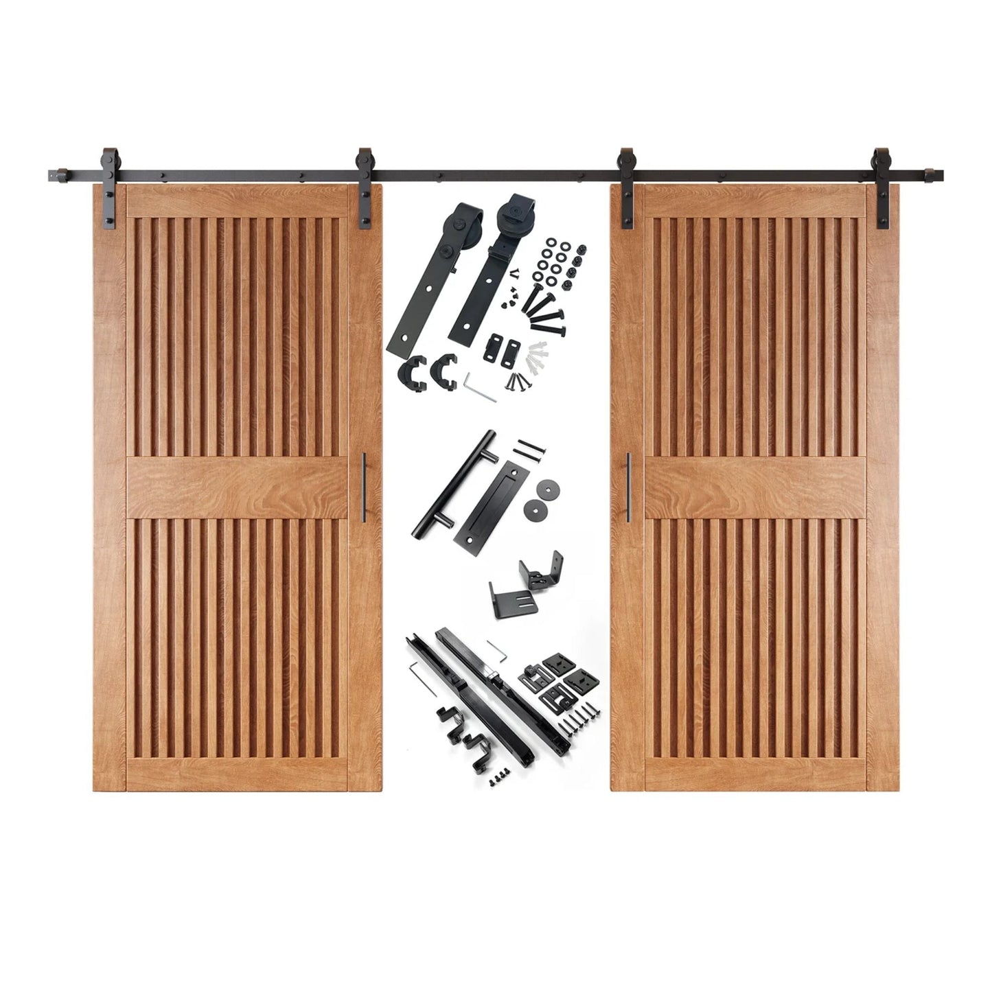 Vertical Slat Double Door Barn Door Kit | Black Barn Door Hardware