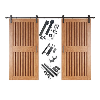 Vertical Slat Double Door Barn Door Kit | Black Barn Door Hardware