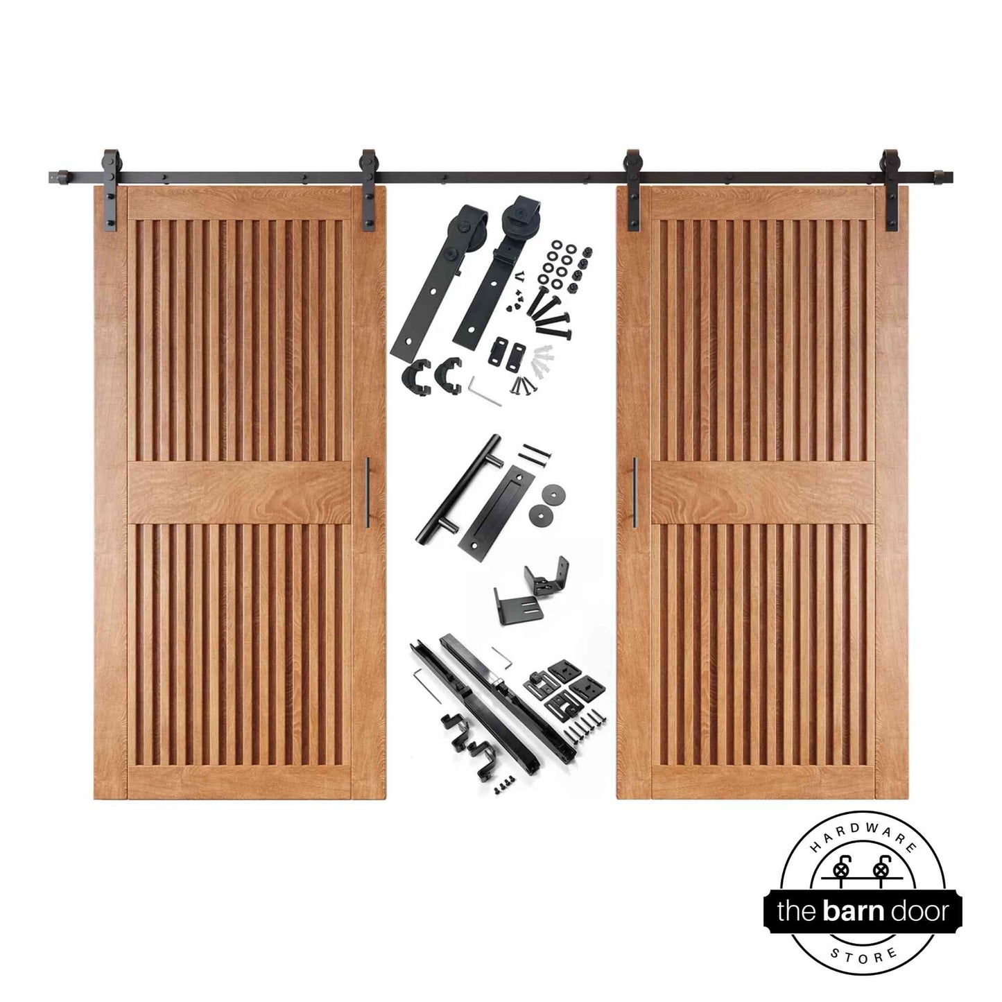 Vertical Slat Double Door Barn Door Kit | Black Barn Door Hardware