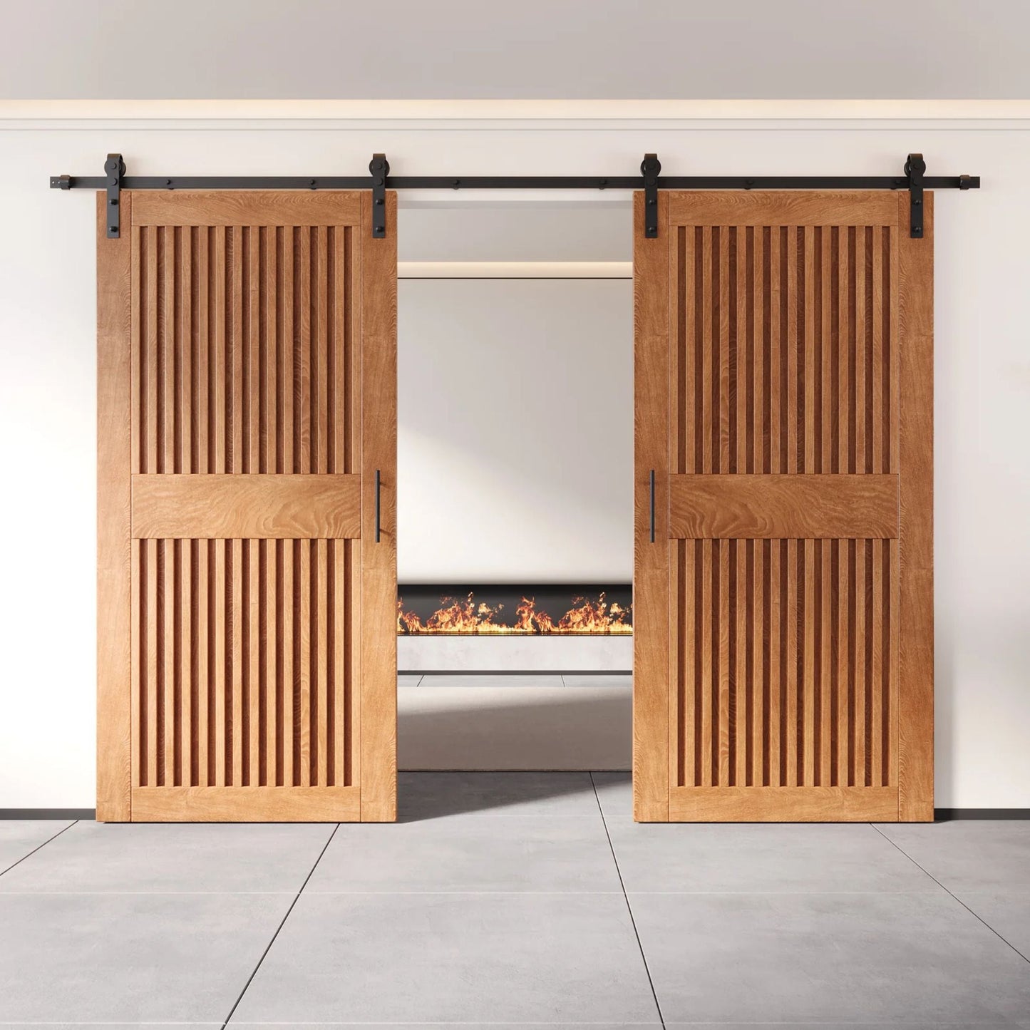 Vertical Slat Double Door Barn Door Kit | Black Barn Door Hardware