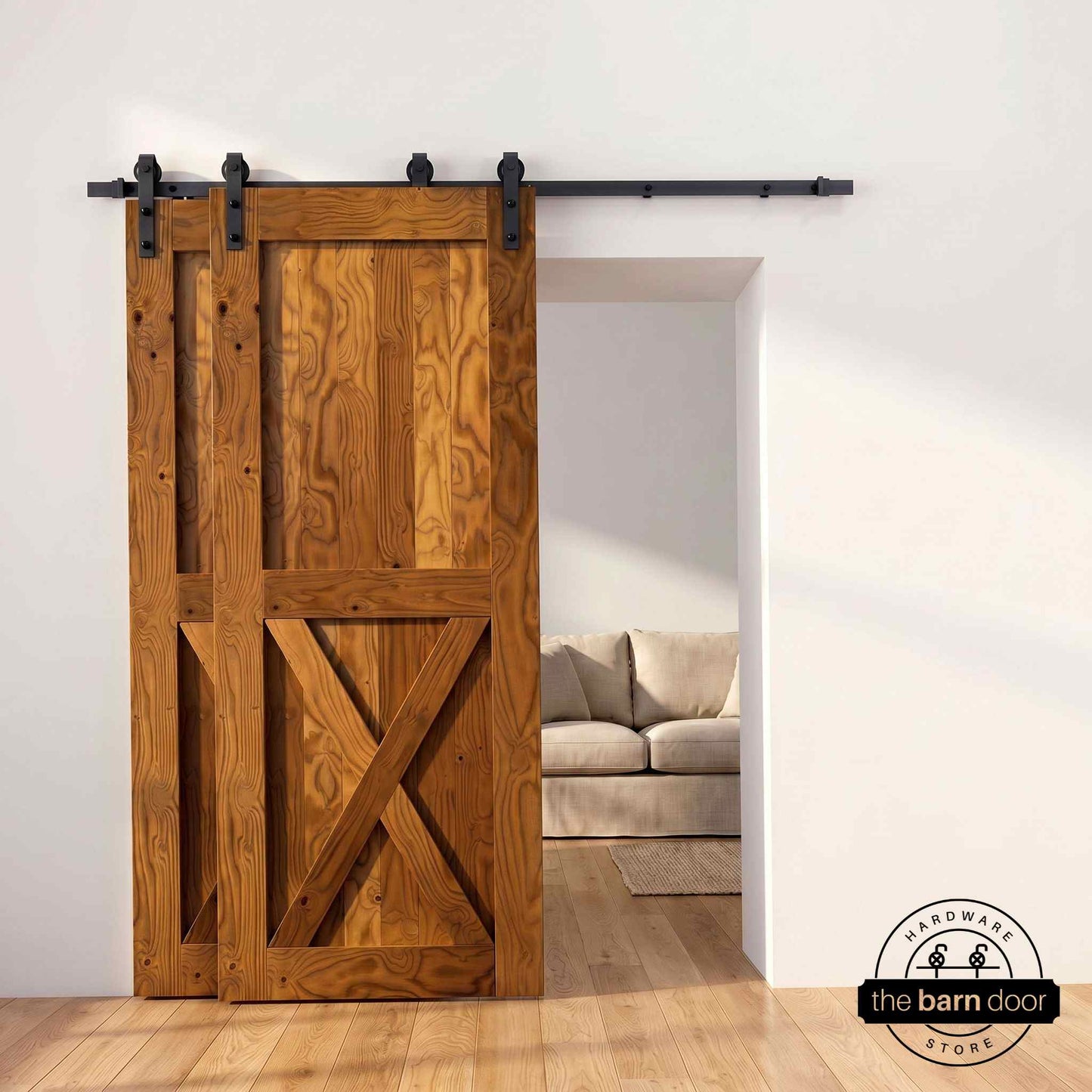 Classic Single Bypass 2 Door Barn Door Kit | Black Hardware