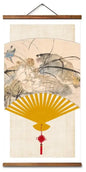 Chinese Fan Wall Art Scroll – Creative Solid Wood Hanging Poster