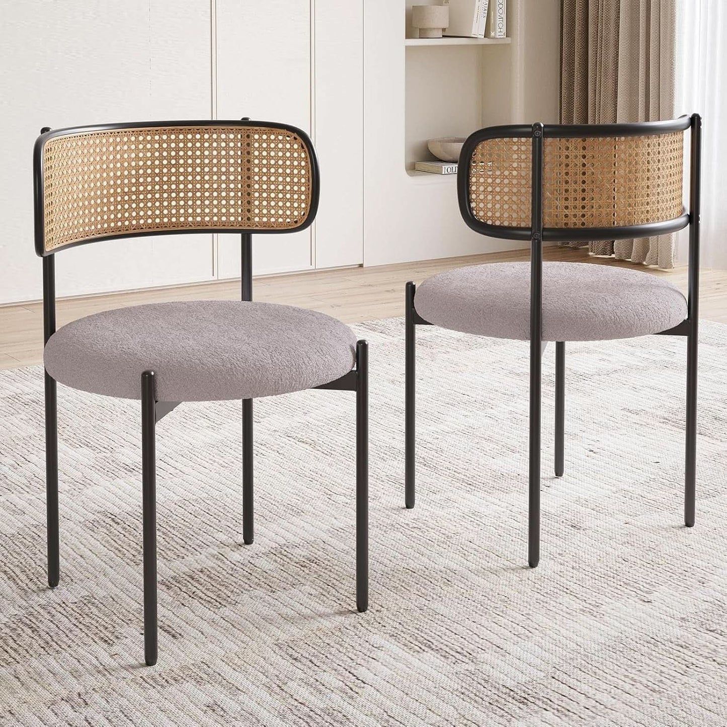 Gray Rattan Back Mid Century Dining Chairs Set Of 2