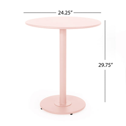 Outdoor Bistro Set 3 Piece Iron Matte Pink Slat Chairs