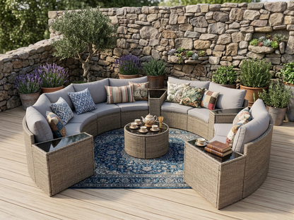 Outdoor Sectional Set PE Rattan Steel Light Gray 13pc