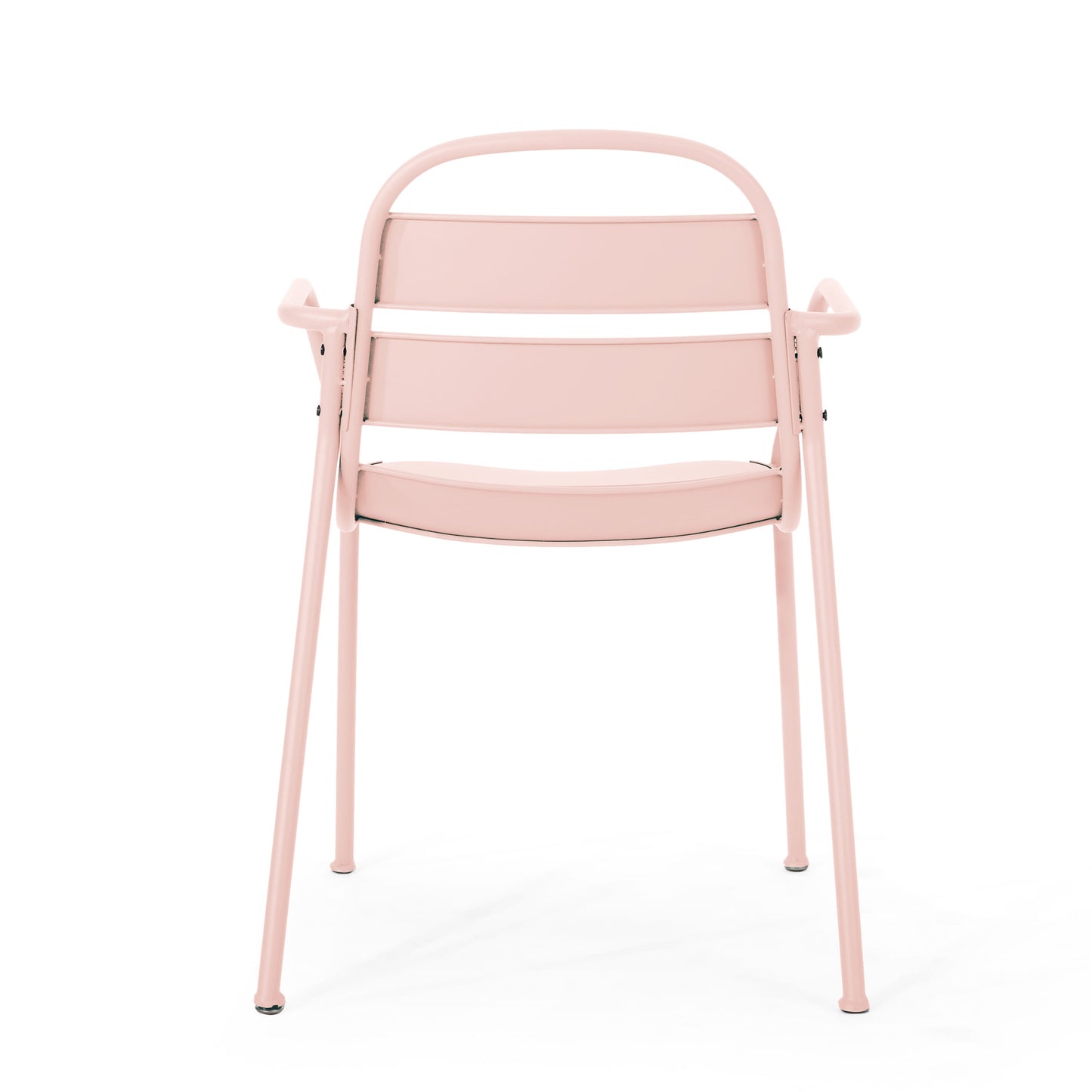 Outdoor Bistro Set 3 Piece Iron Matte Pink Slat Chairs