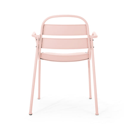 Outdoor Bistro Set 3 Piece Iron Matte Pink Slat Chairs